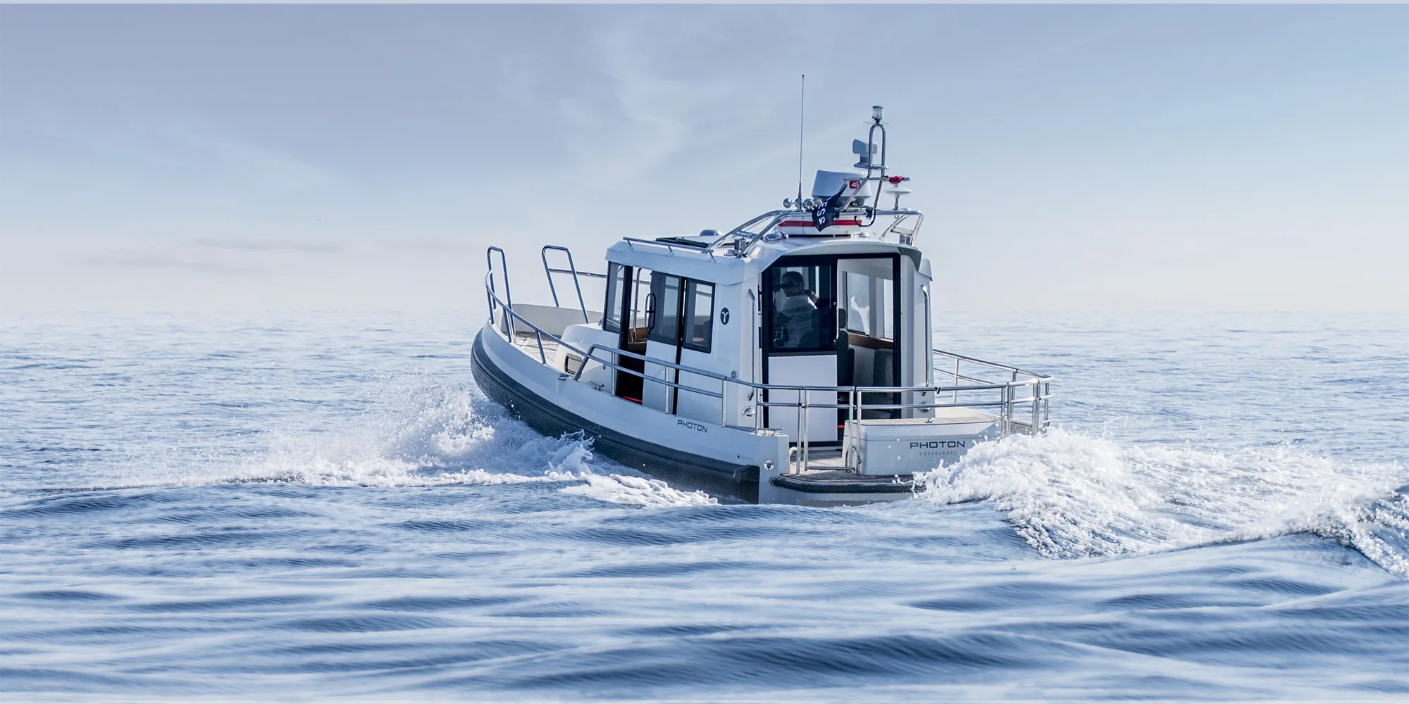 Small motorboat on a voyage