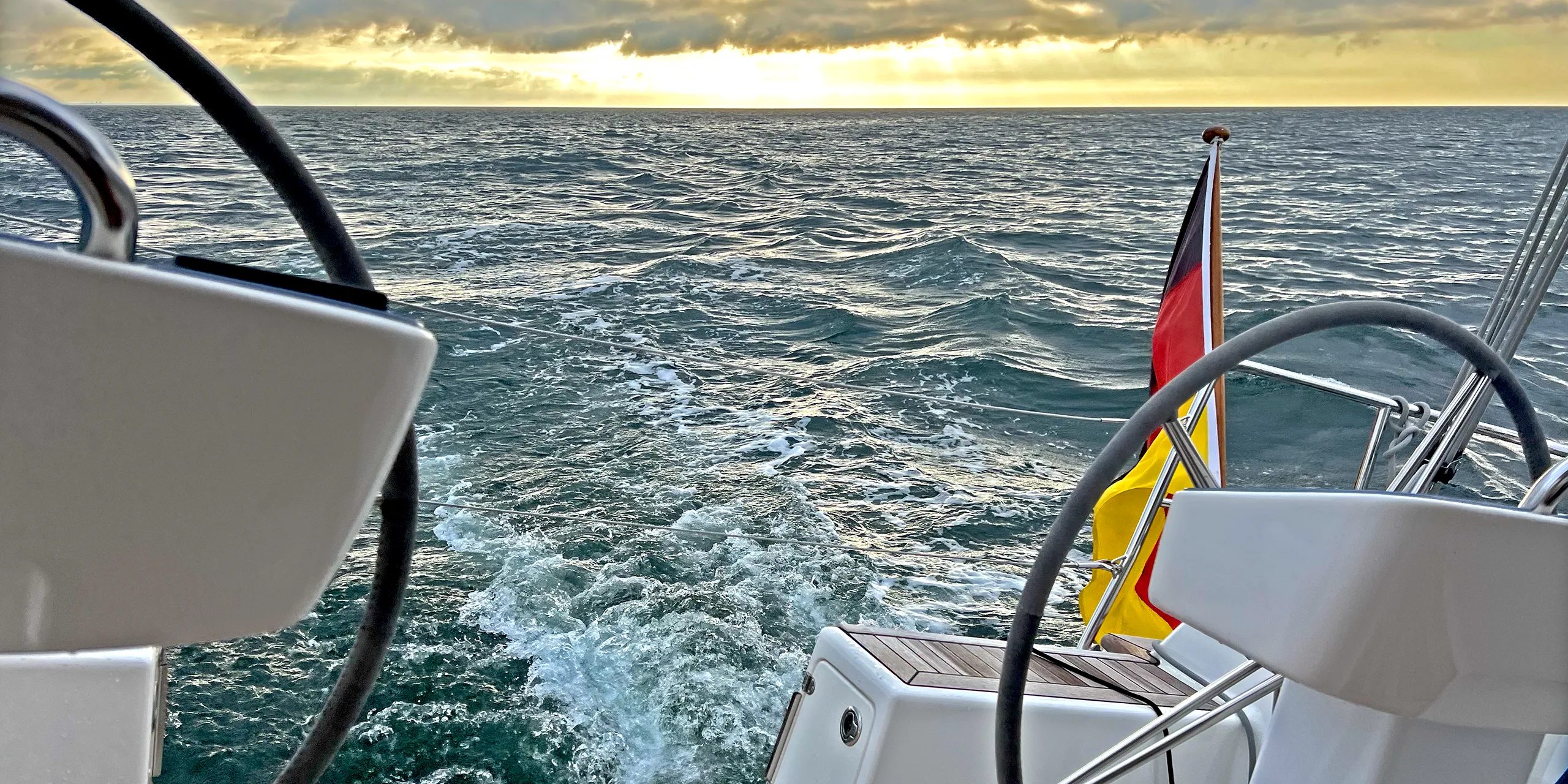 Looking backwards on a sailing yacht