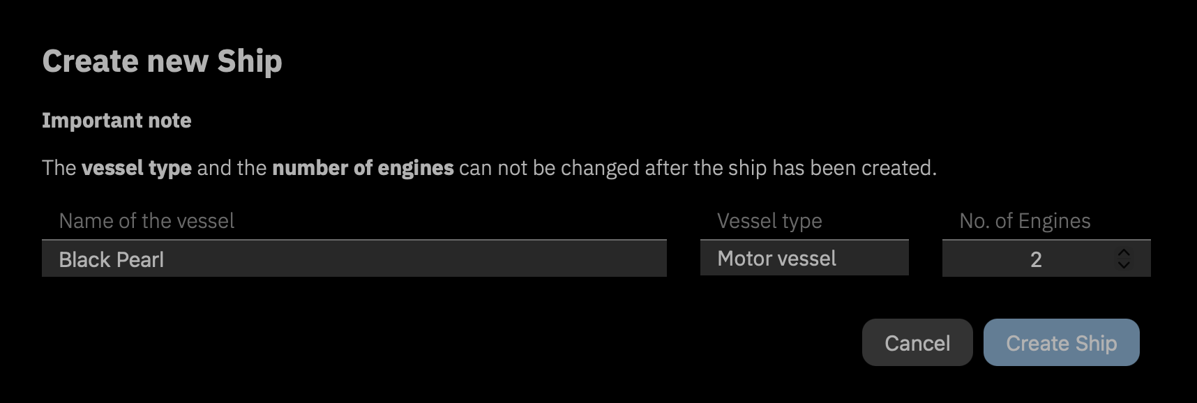 DErstellen eines neuen Schiffs