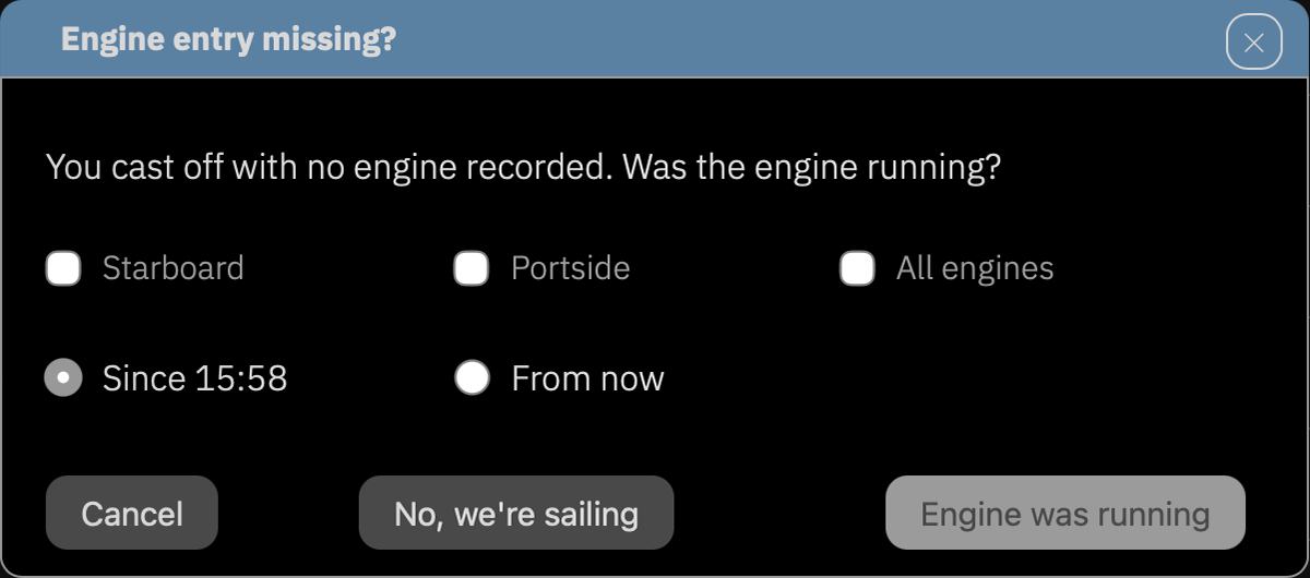 The <strong>Engine entry missing?</strong> dialog