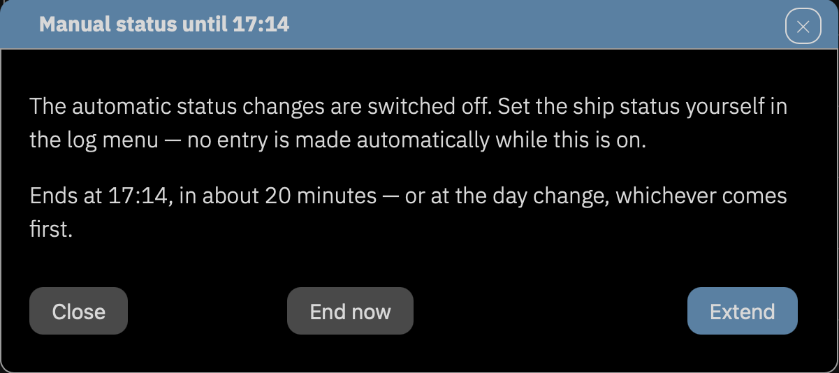 The Manual Status dialog