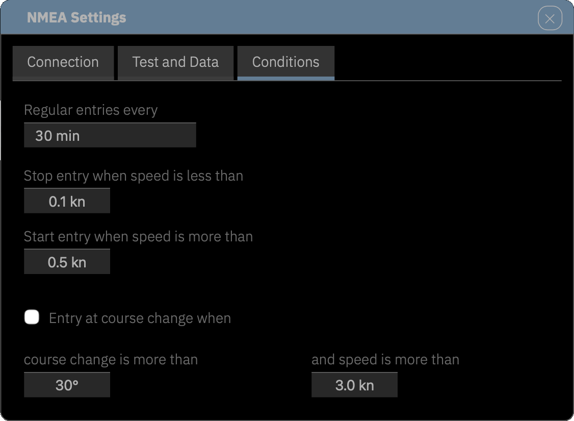 Setting up the conditions for automatic log entries