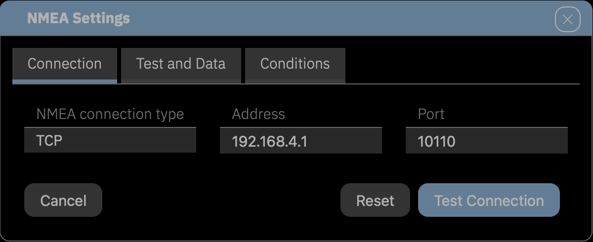 Einrichten der Verbindung im Dialog **NMEA Settings**