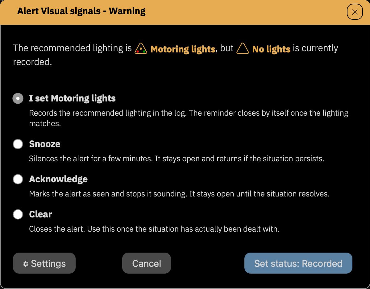 Dialog Visual signals
