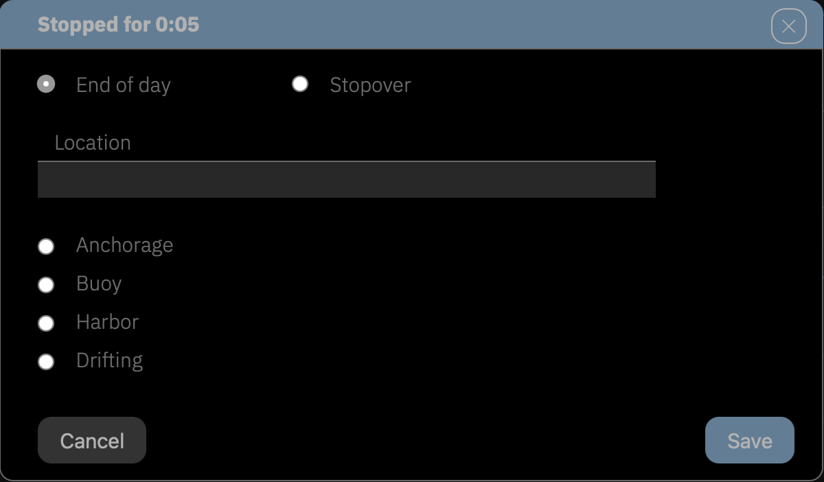 Dialog beim Beenden der Fahrt