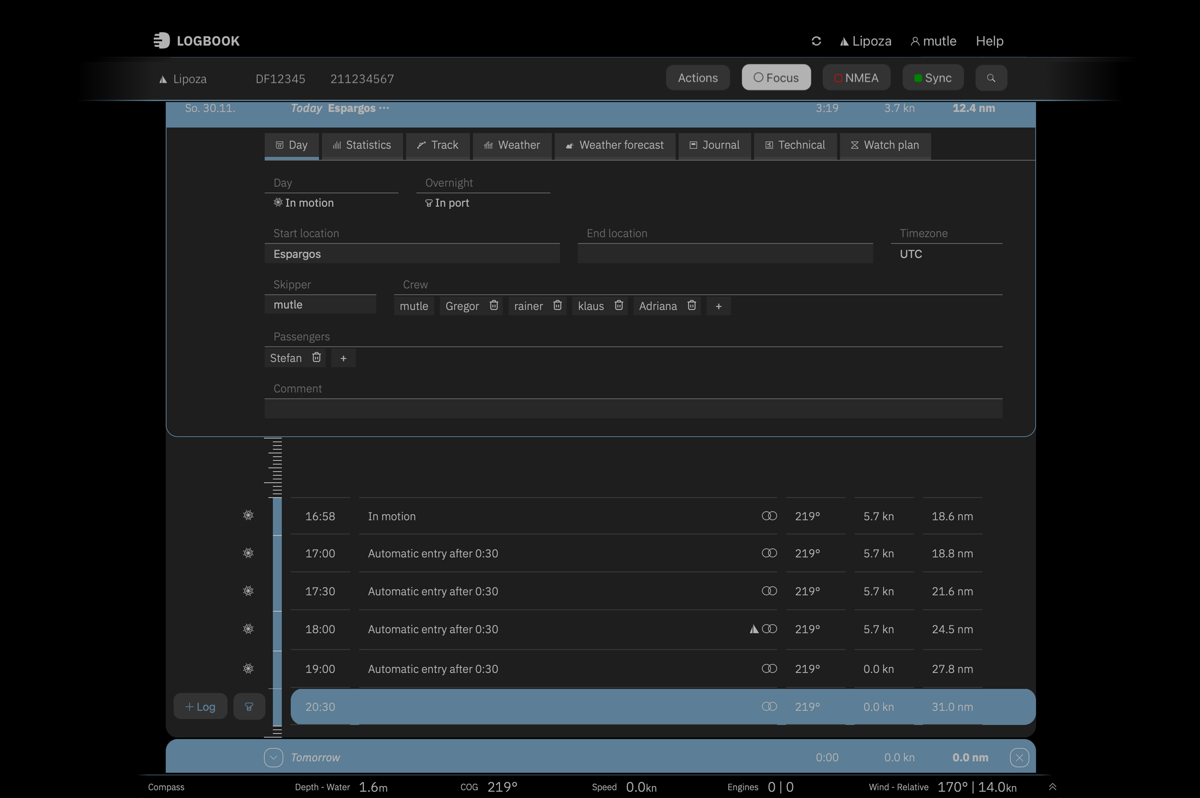 In Focus view, the focus is on the current day