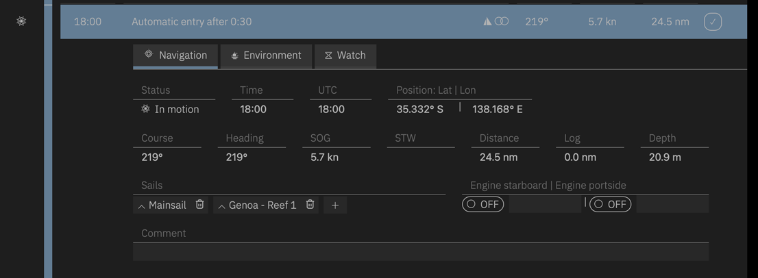 The navigation data in a log entry's data view in Focus view