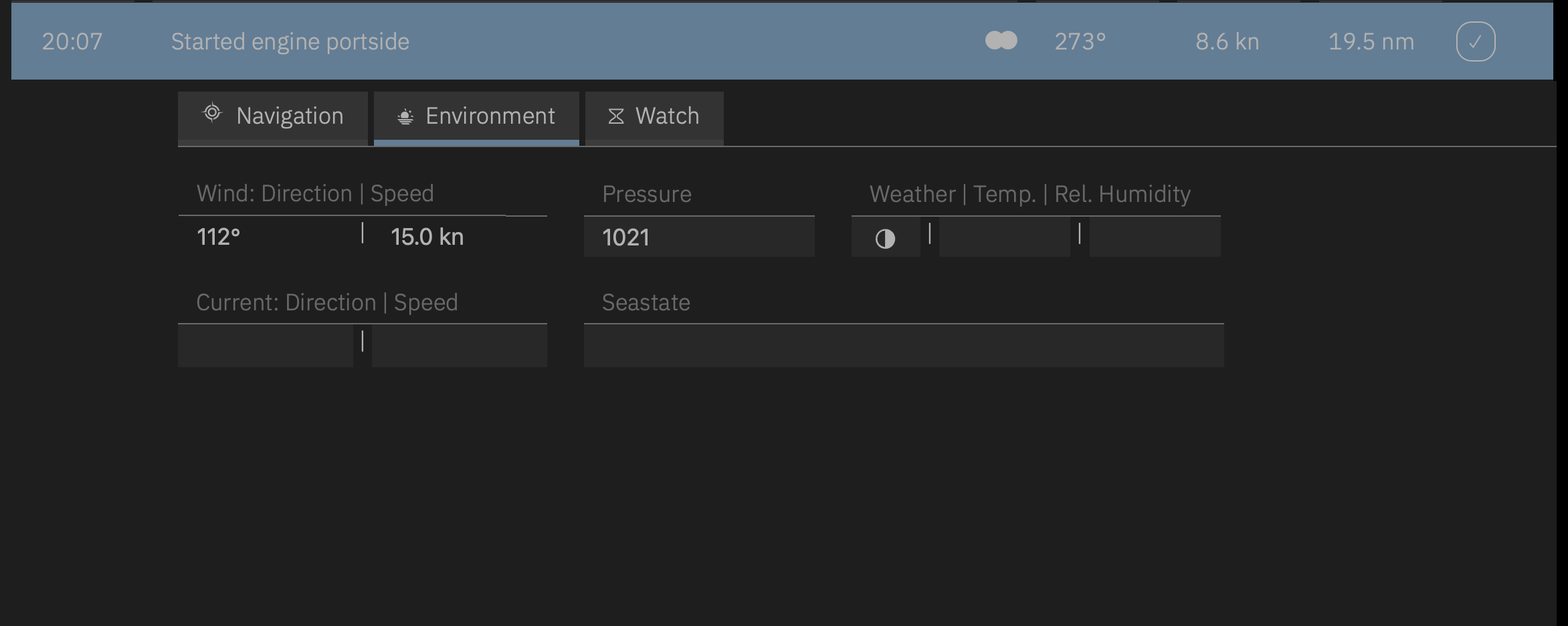 Log entry, <strong>Environment</strong> card