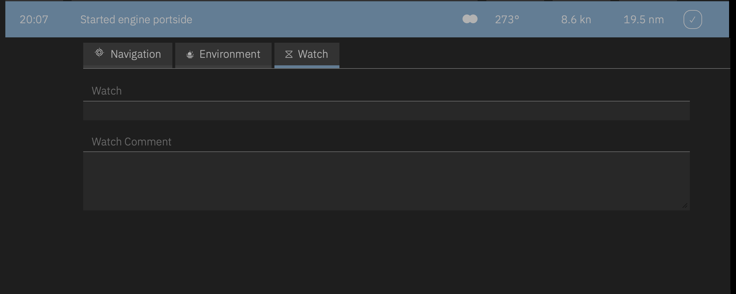 Log entry, <strong>Watch</strong> card
