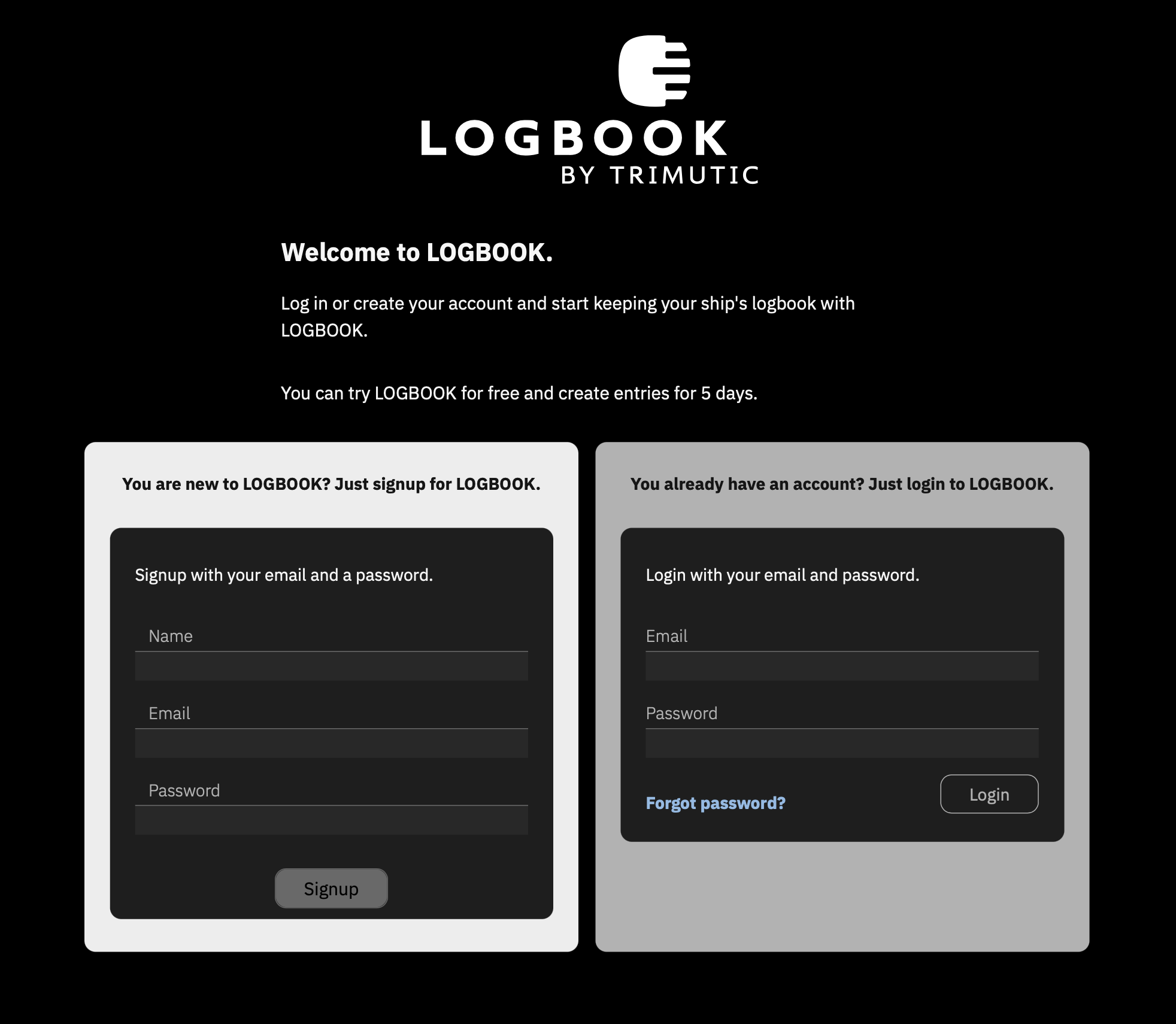 Registration at LOGBOOK